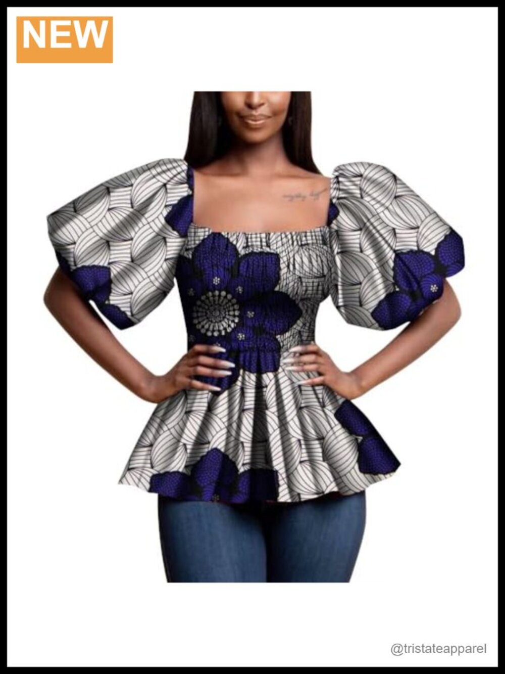 Ankara Print Half Sleeve T-Shirt Square Neck Ruffle Hem Top
